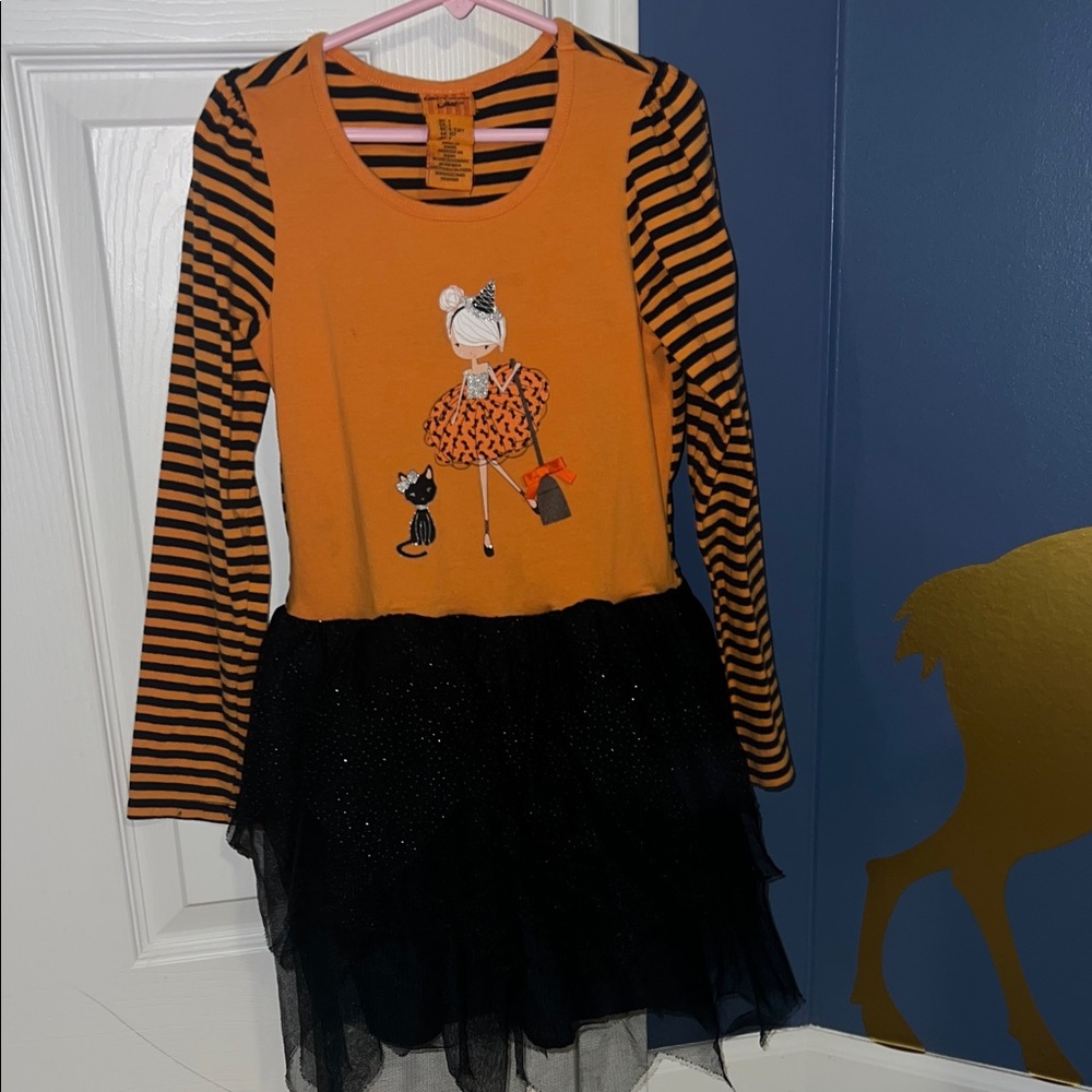 Orange and Black Striped Kids Dress